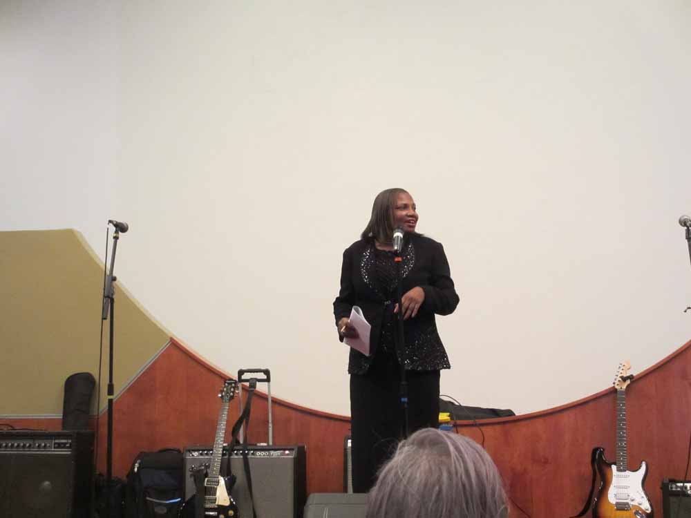 Rev. Brenda Boone, gospel producer and promoter, leader of the Higher Praise Community Choir of Hampton Roads, VA, welcoming everyone to the program.
Rev. Boone produces the annual Black History Gospel Celebration in Portsmouth VA every February. 