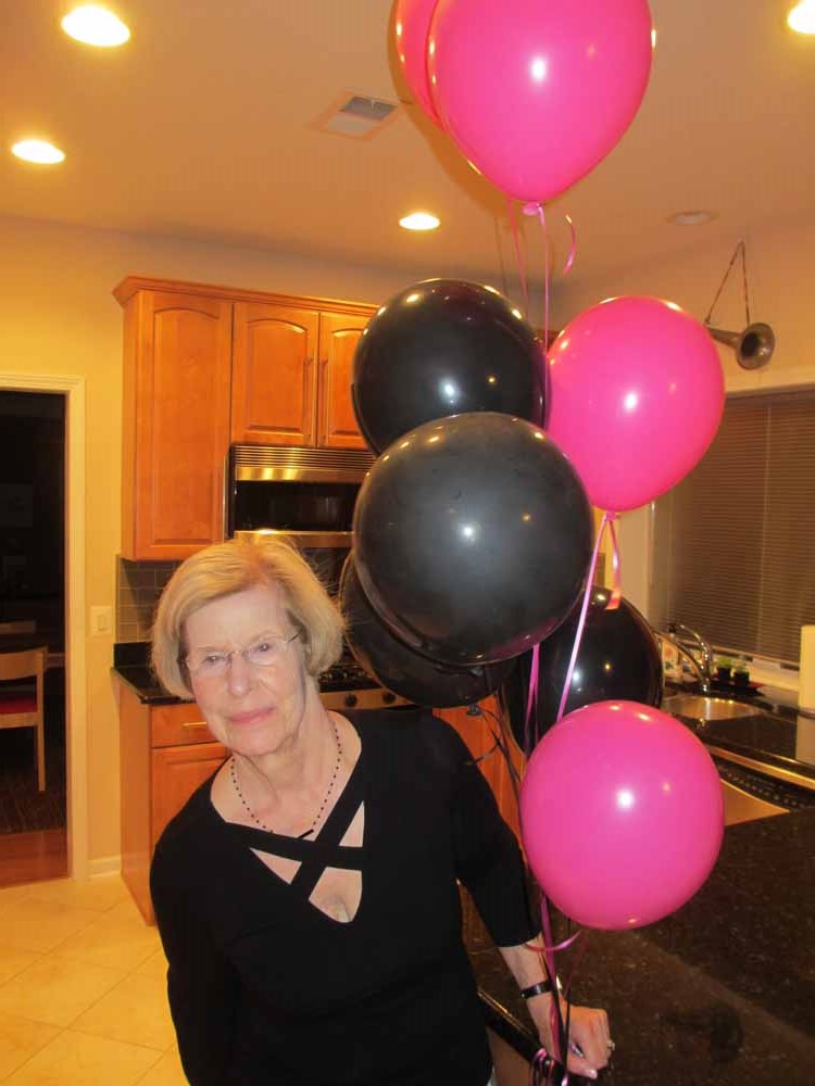 Pam Horner organizing the ballons for the stage for our First Anniversary at Roxy & Dukes