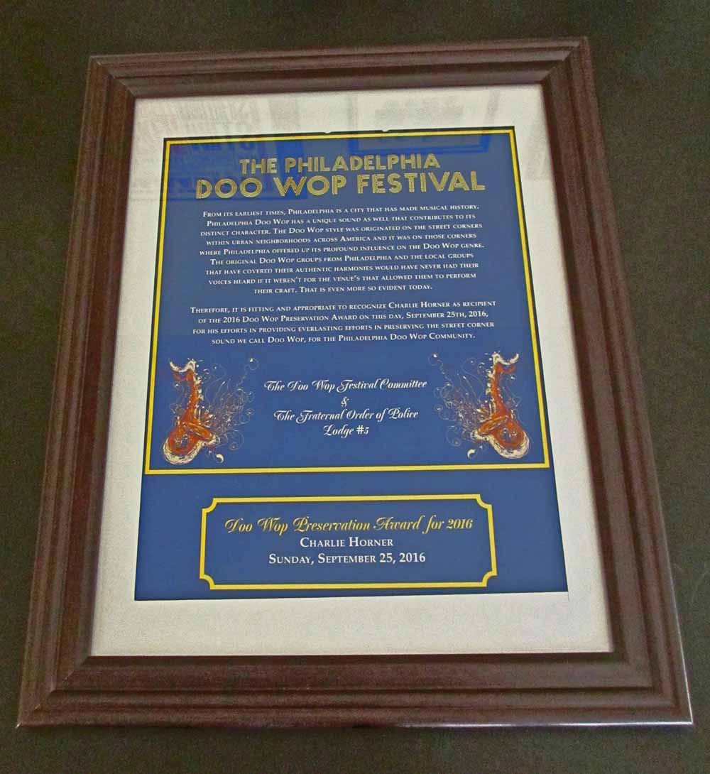 Charlie Horner's Doo Wop Preservation Award.